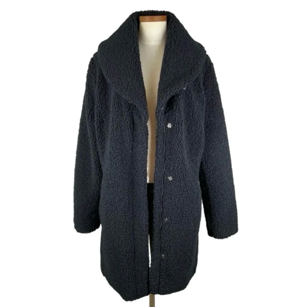 Cuddl Duds Black Curly Sherpa Shawl Collar Coat Sz XL - Picture 10 of 10